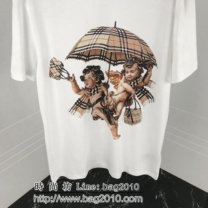 BURBERRY巴寶莉 19ss早春新款 經典格紋 丘比特印花圖案 純棉白色短袖 男女同款 ydi1788